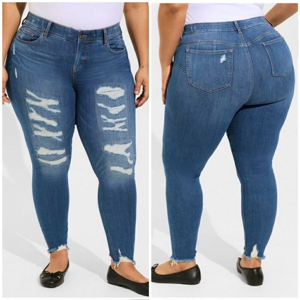 Torrid Bombshell Skinny Premium Stretch High-Rise Destructed Jean Size 24